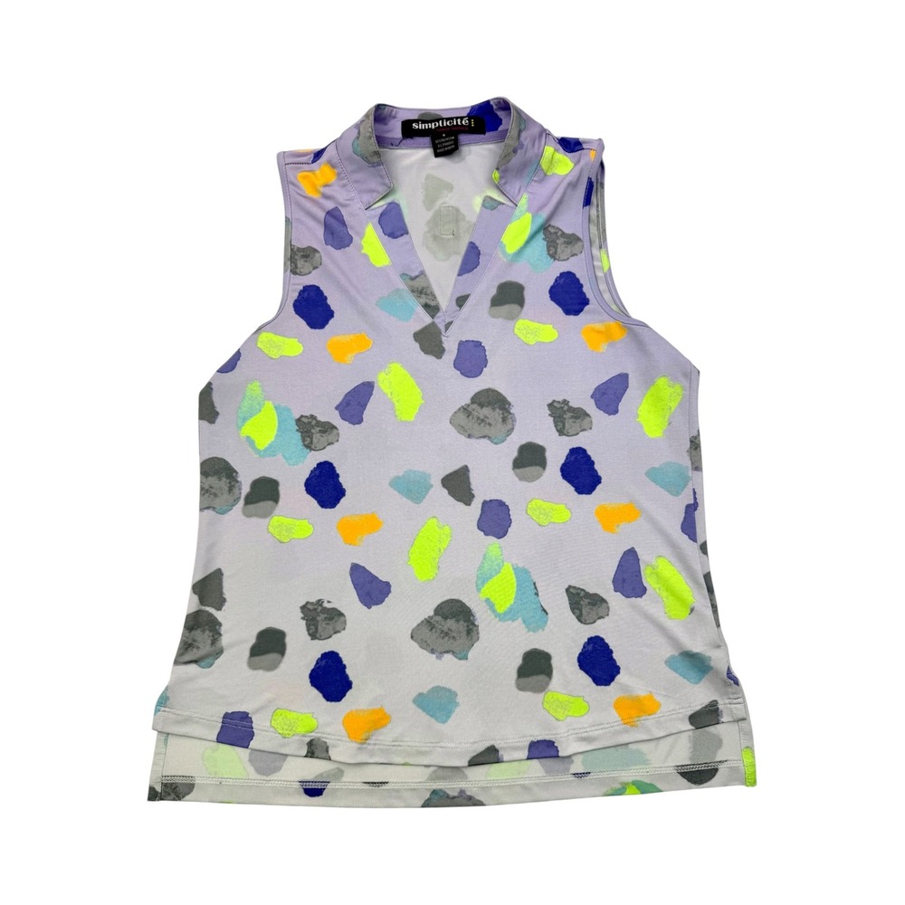 Jamie Sadock Womens Sleeveless Golf Shirt Abstract Polka Dot Neon Pastel Tank S
